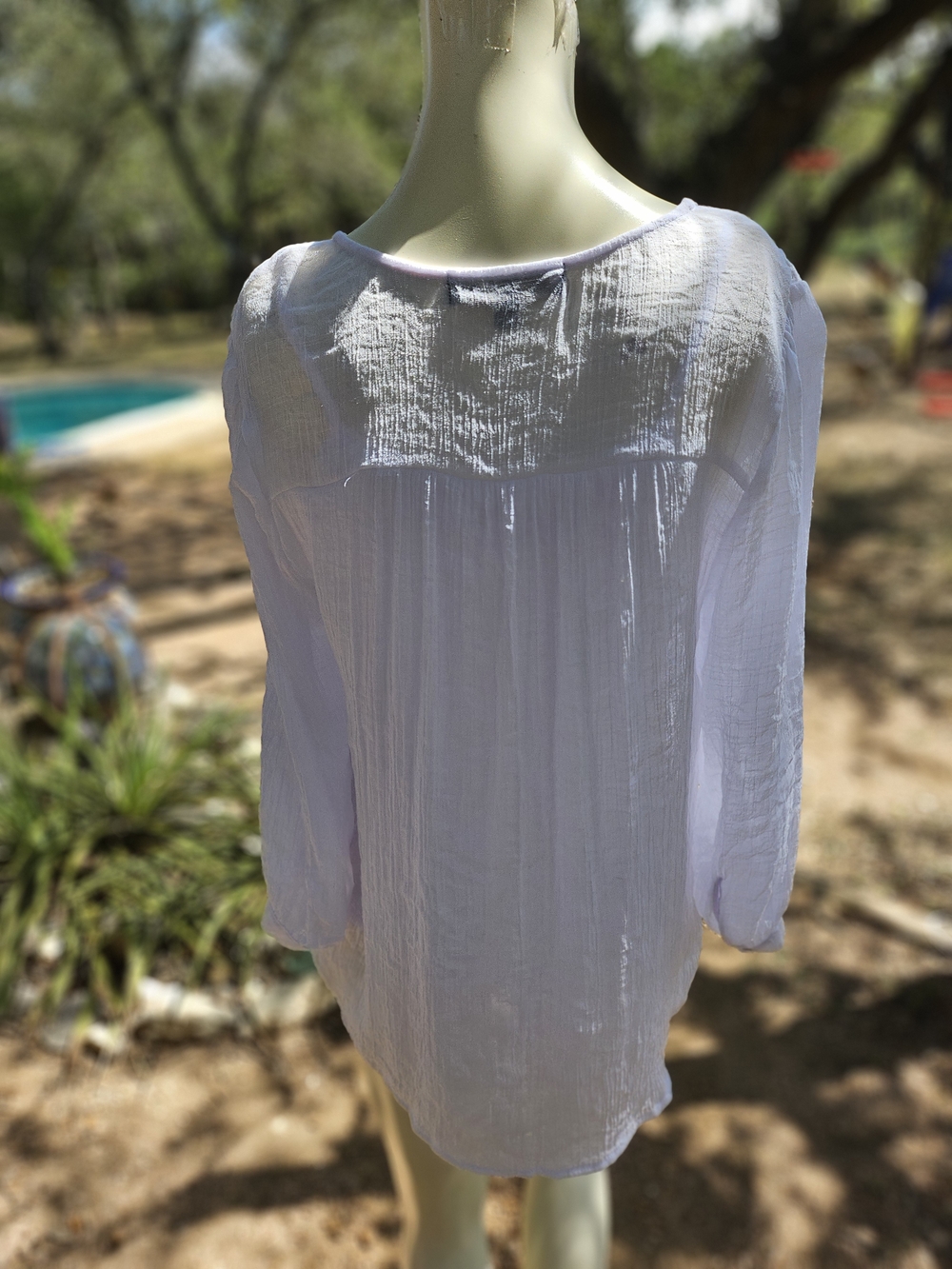 Olive Hill Crochet Lace Yoke White Long-Sleeve Blouse With Tank Top Liner M - Picture 7 of 13
